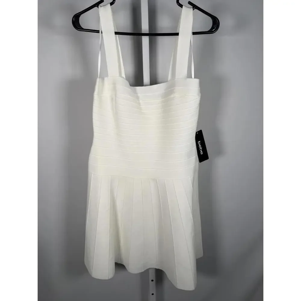 NWT Bebe Bandage Square neck White Mini Dress Size M